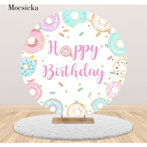 MOCSICKA Donuts Themed Birthday Photography Backdrop Baby Child Birthday Party Background Decor Round Circle Cover Photo Shoot