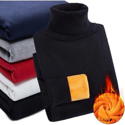 2020 Winter Super Warm Sweater Mens Turtleneck Slim Soft Fleece Pullover Solid Knitted Plus gold velvet thickening Sweater Men