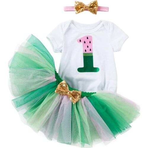 First Birthday Baptism Girl Baby Clothes Set Fashion 2021 Summer Princess Clothing Skirt+Romper+Headband Party Cosplay Clothing