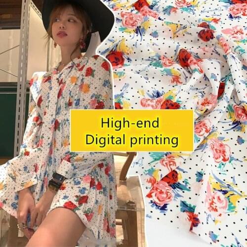 Spring/summer new product European and American style printed fabric French romantic sweet dot rose pattern digital printing