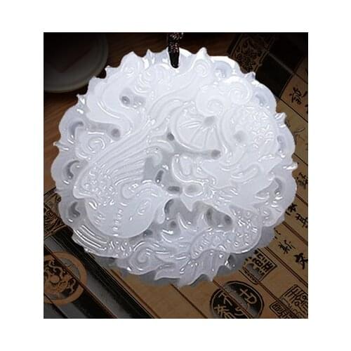 Jewelry wholesale White jade Dragon and Phoenix lovers Pendant necklace