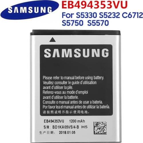 Original Replacement Samsung Battery For SAMSUNG S5330 GT-S5570 i559 S5570 S5232 C6712 S5750 Genuine EB494353VU EB494353Va