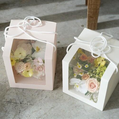 Open window square portable flower box PVC transparent candy gift packaging 5pcs for florist wedding mothers day