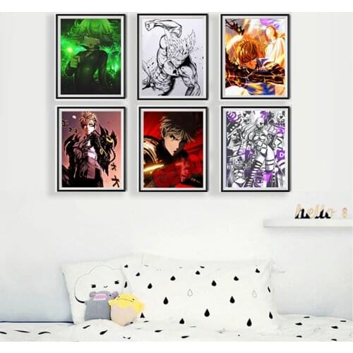One Punch Man Genos Dos Saitama Tatsumaki Fabric Wall Poster for Living Room Decoration,8 x 10 Inches,No Frame,Set of 6