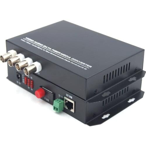 Premium 4 Video Ethernet over Fiber optic media Converters- Transmitter and Receiver, Single fiber 20Km for Analog and IP Camera