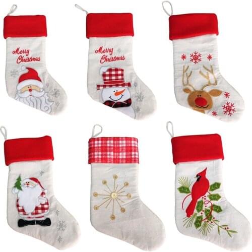 Santa Socks 43cm Christmas Socks Linen Embroidered Elk Santa Snowman Christmas Socks High-end Christmas Socks Gift Bag navidad