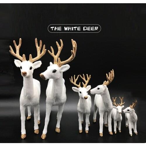 Christmas Elk Deer Ornaments Home Decoration Plush White Deer Crafts Christmas Deer Doll Animal Model Holiday Decorations