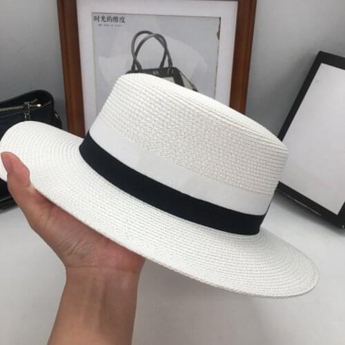 Straw hat female sun hat flat white hat is prevented bask in the seaside resort of England sunshade cap Sun Hats