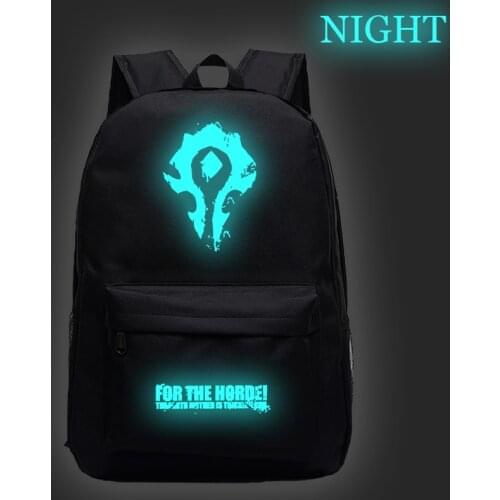 Men World of Warcraft Luminous Backpack Kids Bookbags Travel Knapsack Women Bagpacks Boys Girls School Bag Laptop Bags Mochila