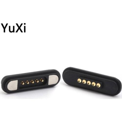 YUXI 1 Pairs Magnetic Connector 5Pin Pogopin Male Female 2.2 MM Grid THT 3A Spring Loaded Pogo Pin Waterproof Pad