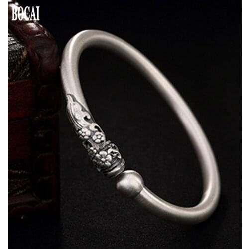 2020 new 100% real S999 pure Silver plum female bracelet retro brushed high quality wild opening ladies silver woman bracelet