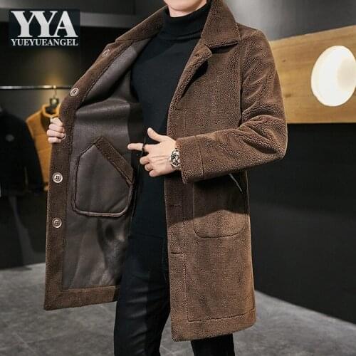 Winter Warm Mens Faux Fur Overcoat Slim Fit Thicken Single Breasted Double-Sided Artificial Leather Coat Men Bikers Long Jacket