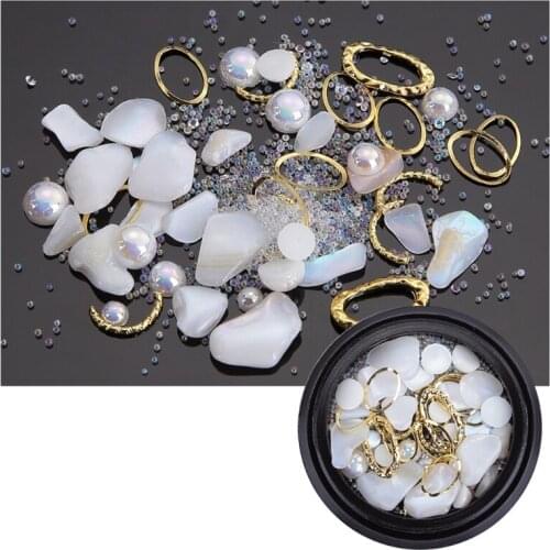 Q1QD 1box Nail Art Decals Multi-Shape Rhinestones Metal Nails Stickers DIY Decoration Accessories for Women Girls Salon Home Use