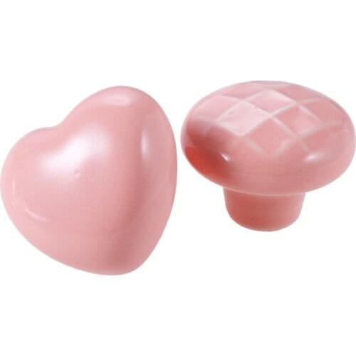 1Pc Pink Heart Shaped Ceramic Door Knobs Cabinet Drawer Dresser Cupboard Kitchen Furniture Kids Room Decorative Pulls Handles