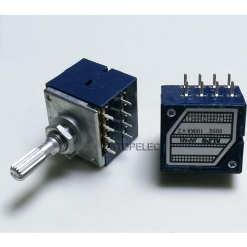 1pc Japan ALPS RK27 50KAX2/100KAX2 8pin with Loudness Volume LOG Stereo Potentiometer 2-gang Dual 50K/100K Knurled Shaft