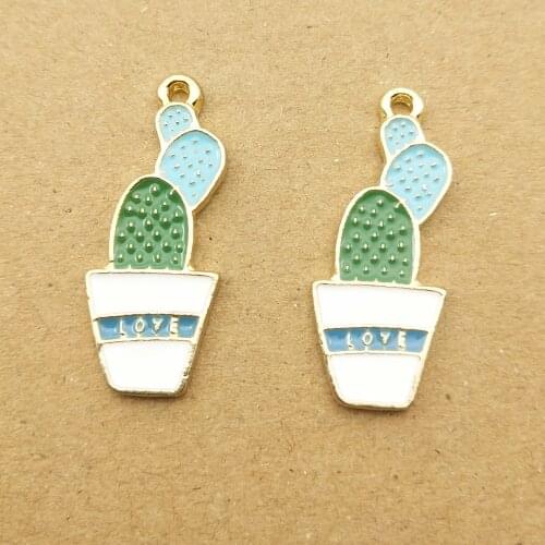 10pcs 11x27mm enamel cactus charm for jewelry making earring pendant necklace bracelet charm diy finding