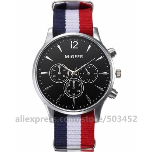 100pcs/lot Striped Nylon Belt Classical DesignWatch Men Clock Stud Scale Reloj Hombre Three Fake Eyes Wristwatch Watches Men