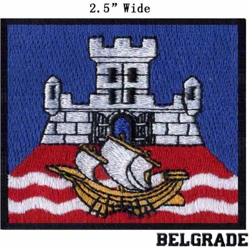 2.5" wide Belgrade, Serbia Flag embroidery patch for boca juniors/biker vest/custom letterman jackets