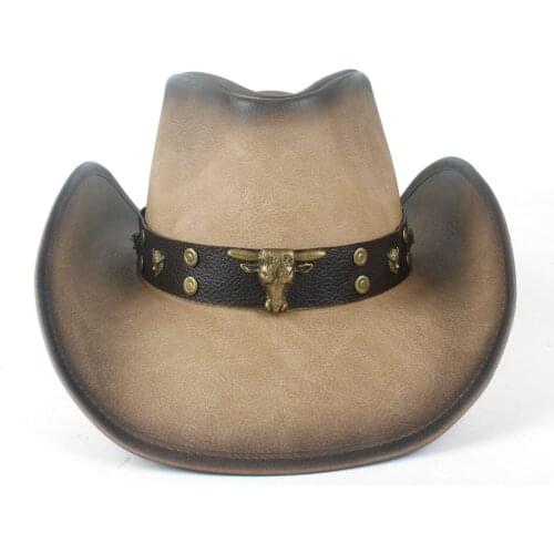 2019 New Fashion Men Western Cowboy Cowgirl Hat With Punk Leather Bull Band For Gentleman Sombrero Hat