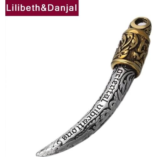 2019 Vintage Pendant 100% 925 Sterling silver Jewelry Men Women Carved Wolf Tooth Letter Necklace Pendant Charm LOVE Gift P93