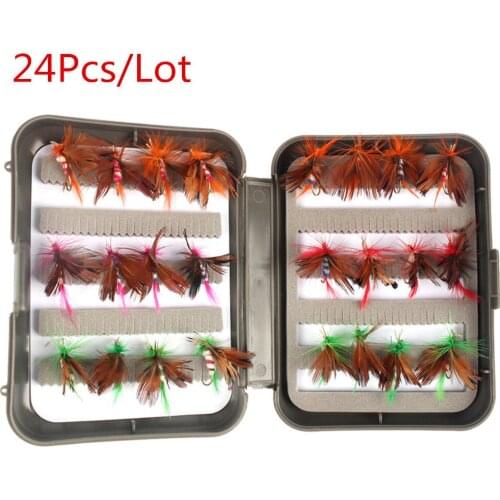 24 Pieces Dry Flies Fly Fishing flies Kit Bass Salmon Trouts Flies Floating/Sinking with Fly Box Fishing Lures