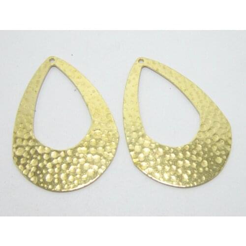 Brass earring charm Hammered brass findings 41x27.5x0.9mm brass drop pendant -6pcs R1383