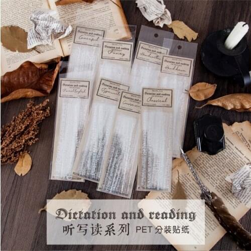 8pcs/LOT dictation series Creative decoration DIY white ink PET separate loading tape stickers