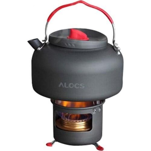 Alocs Camping Kettle Portable Cooking Set Cookware Alcohol Stove With 1.4L Water Boiler Pot