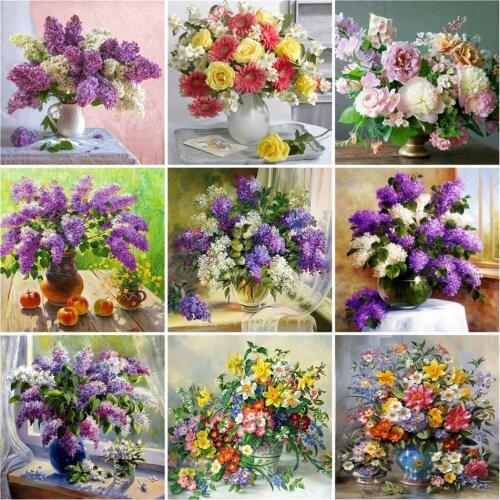 AZQSD 5D Full Square Diamond Embroidery Flower DIY Needlework Diamond Painting Vase Full Kits Picture Of Rhinestones Home Decor