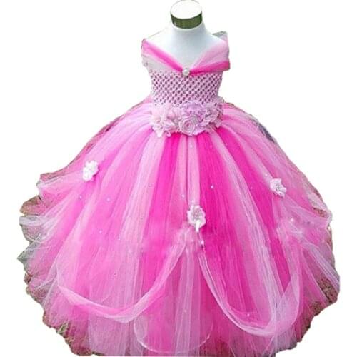 Flower Girls Tutu Dress For Birthday Party Flower Appliques Elegant Princess Girls Ball Gown Boutique Dresses For 2-10Y 4 Colors
