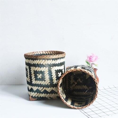 Bamboo Woven Basket Household Wastepaper Basket Creative Laundry Storage Container Sundries Organizer Decorations