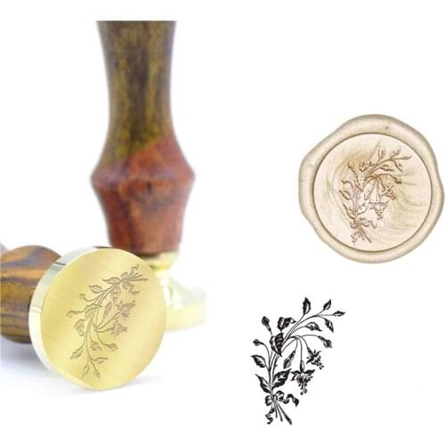 Bronze seal with wooden handle Herb and Flower Fern Wax Seal Stamp Kit Invitation Wax Seals B82 Custom Initial Stamp DIY