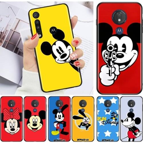 Disney Mickey Mouse Oswald for Motorola G9 G8 G E7 E6 One Play Marco Hyper Fusion Stylus Power Edge Plus Black Phone Case