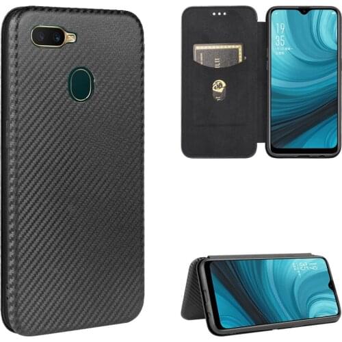 For OPPO A12 Case Luxury Flip Carbon Fiber Skin Magnetic Adsorption Case For Oppo A12 A 12 OppoA12 Protective Phone Bags