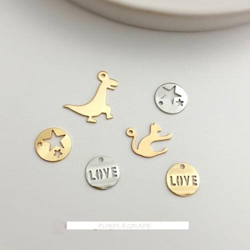 Colored copper dinosaur cat pendant love hollow five-pointed star round brand DIY earring necklace jewelry material
