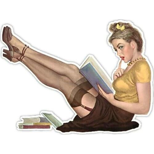 Interesting Art Retro Car Stickers Sexy Pin Up Girl Reading Books Vinyl Decal Motor Auto Accessories Cover Scratches,13cm*10cm