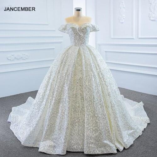J66942 Jancember Sparkly Princess Wedding Dress Sweetheart Off The Shoulder Sequined Vestidos De Noiva 2020