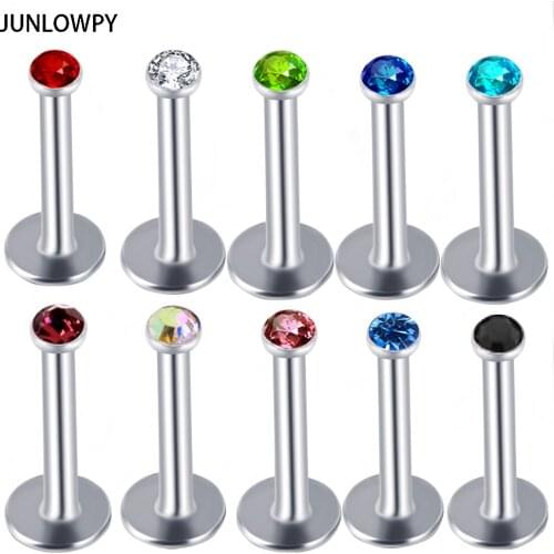 JUNLOWPY Stainless Steel Internally Thread Crystal Labret Rings Mix 6/8/10mm Wholesale Body Jewelry Piercing Sexy Lip Ring Stud