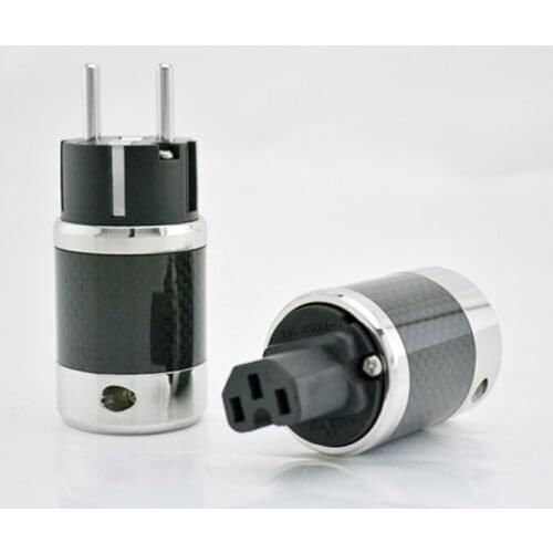 Pair Audiocrast CFT Carbon Fiber Rhodium Plated AC Power cable IEC female connector Hifi 2 pins EU EUR schuko power Plug socket