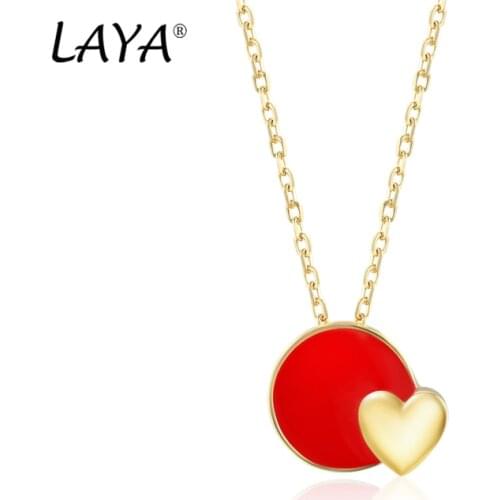 Laya Silver Heart-Shaped Circle Necklace For Women 925 Sterling Silver Simple Design Red Fine Jewelry Handmade Enamel 2021 Trend