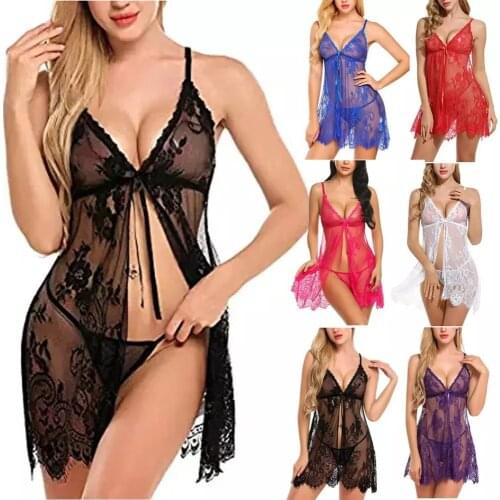 Summer Lace Nightgown Lace Nightgown Women Sleepwear Pyjamas Negligee Babydoll Sexy Bathrobe Female Home Clothes red S-XXL