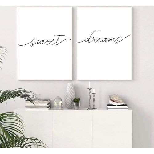 Minimalist Black White Sweet Dream Canvas Poster Text Quotes Print Nordic Wall Art Painting Modern Picture Bedroom Decoration