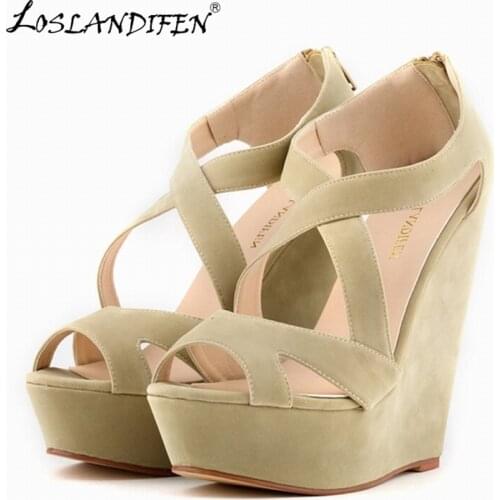 Fashion Ladies Pumps Velvet Sexy Peep Toe High Heels Platform Wedges Sandals For Women Wedding Shoes Plus Size