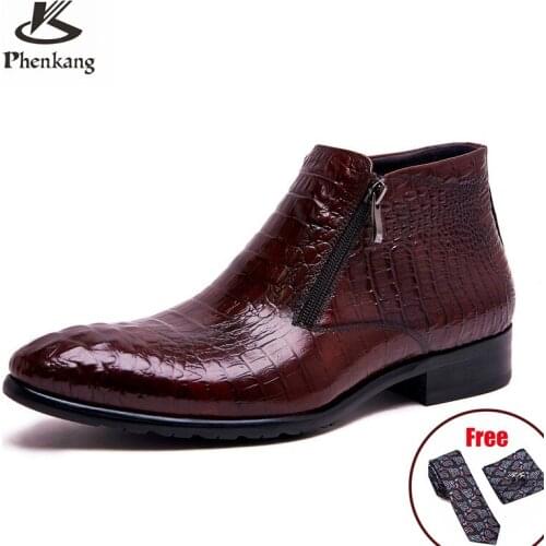 Men Winter chelsea Boots Genuine leather Mens Platform Brogue Casual Ankle Flat Shoes Zipper dress Designer Brand boots