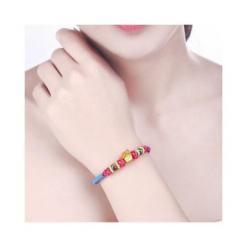NEW 999 24K Yellow Gold 3D Hourse with Red Cord Knitted Bracelet 16cm