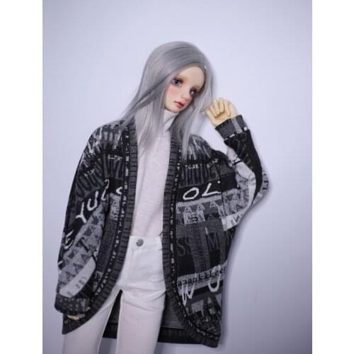 BJD doll clothes for 1/3 1/4 1/6 MSD Uncle size black and grey pattern rounded hem bat cardigan doll accessories
