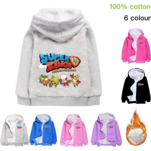 Super Zings Printing Boys Girls Long Sleeve Thick Jackets Boys SuperZings Zipper Hoodies Coats Kids Zip Sweatshirt Outerwear