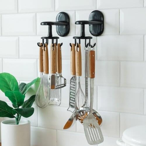 Home Kitchen Sink Storage Shelf Rotating Rack 8 Hooks Bathroom Wall Hook Telescopic Self Adhesive Storage Rack Pantry Organizer