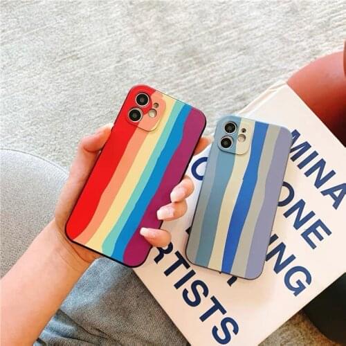 Rainbow Graduate Color Drop Resistance case for iphone 11 12 pro xs Max 6 6S 7 8 plus X XR 12 Mini Camera Lens Protector Cover