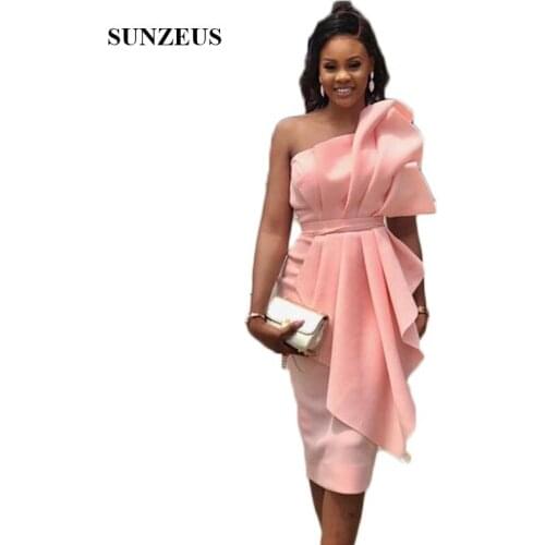 Pink Satin Short Prom Dresses Strapless Knee Length Prom Gowns 2019 Pleats Charming Girls Evening Party Gowns gala jurken SP13
